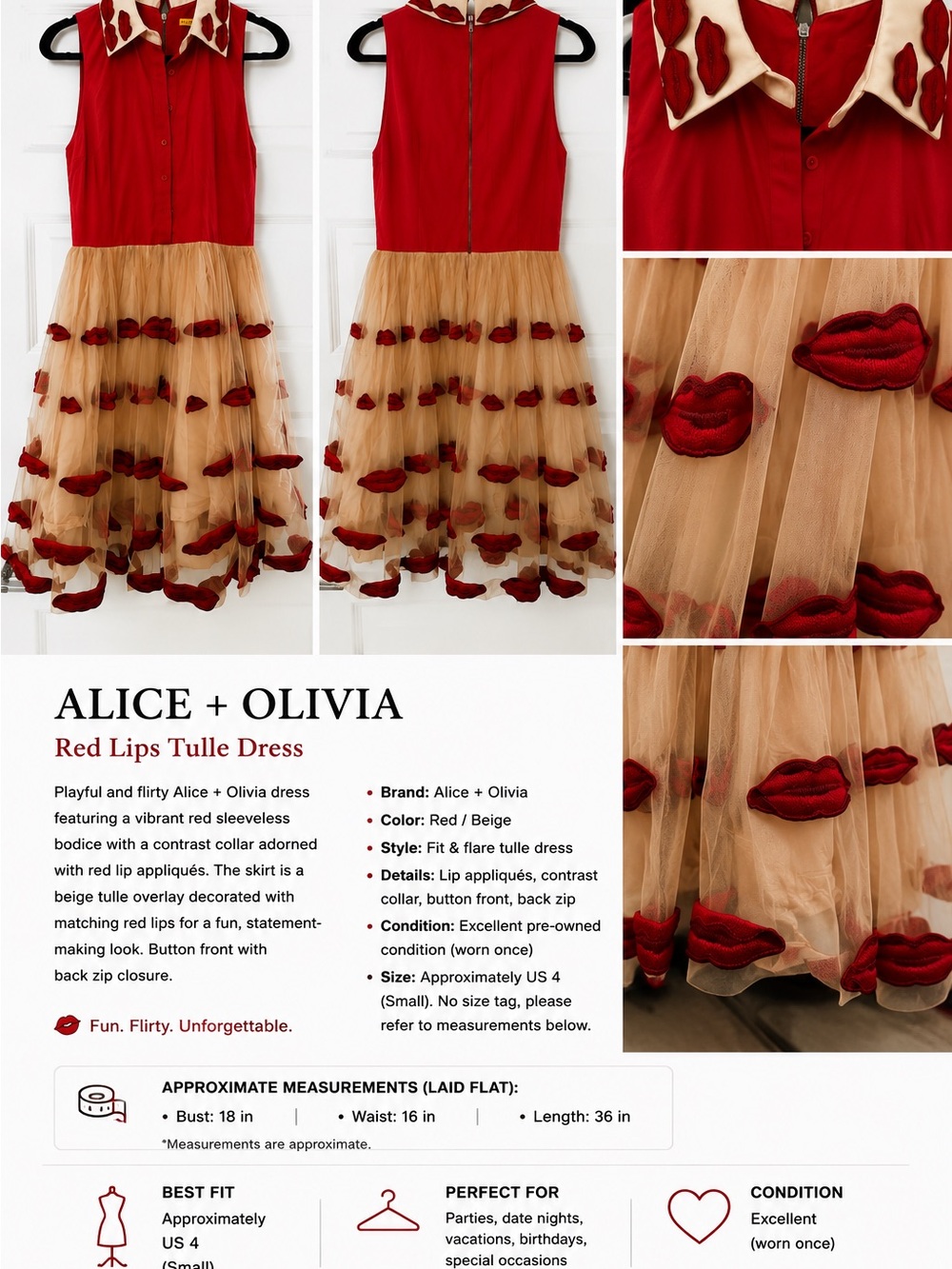 Alice + Olivia Red Lips Tulle Dress - Red & Beige